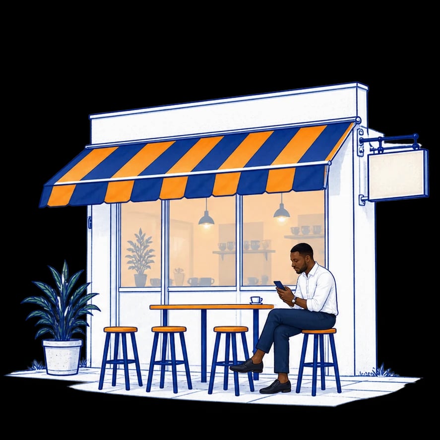 Un observateur consulte la même Page Live sur son téléphone depuis un café de quartier.