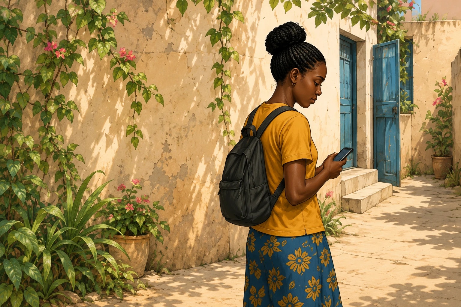 Kadi reçoit la demande sur son téléphone, dans une autre cour.